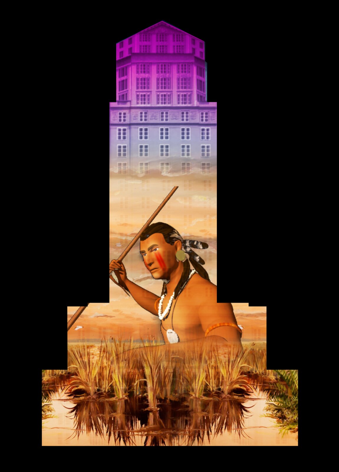 Tequesta history concept art mapped to the courthouse facade