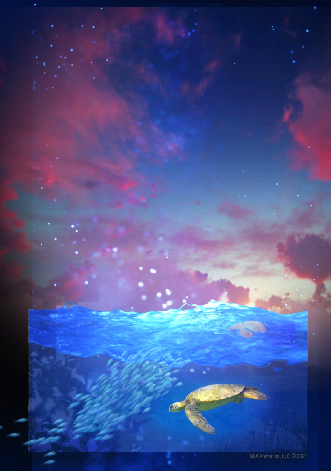 Sea turtle and ocean concept art designed for the courthouse projection