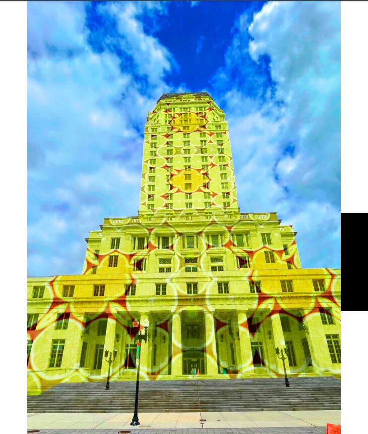 Yellow and orange projection study on the Miami-Dade Courthouse