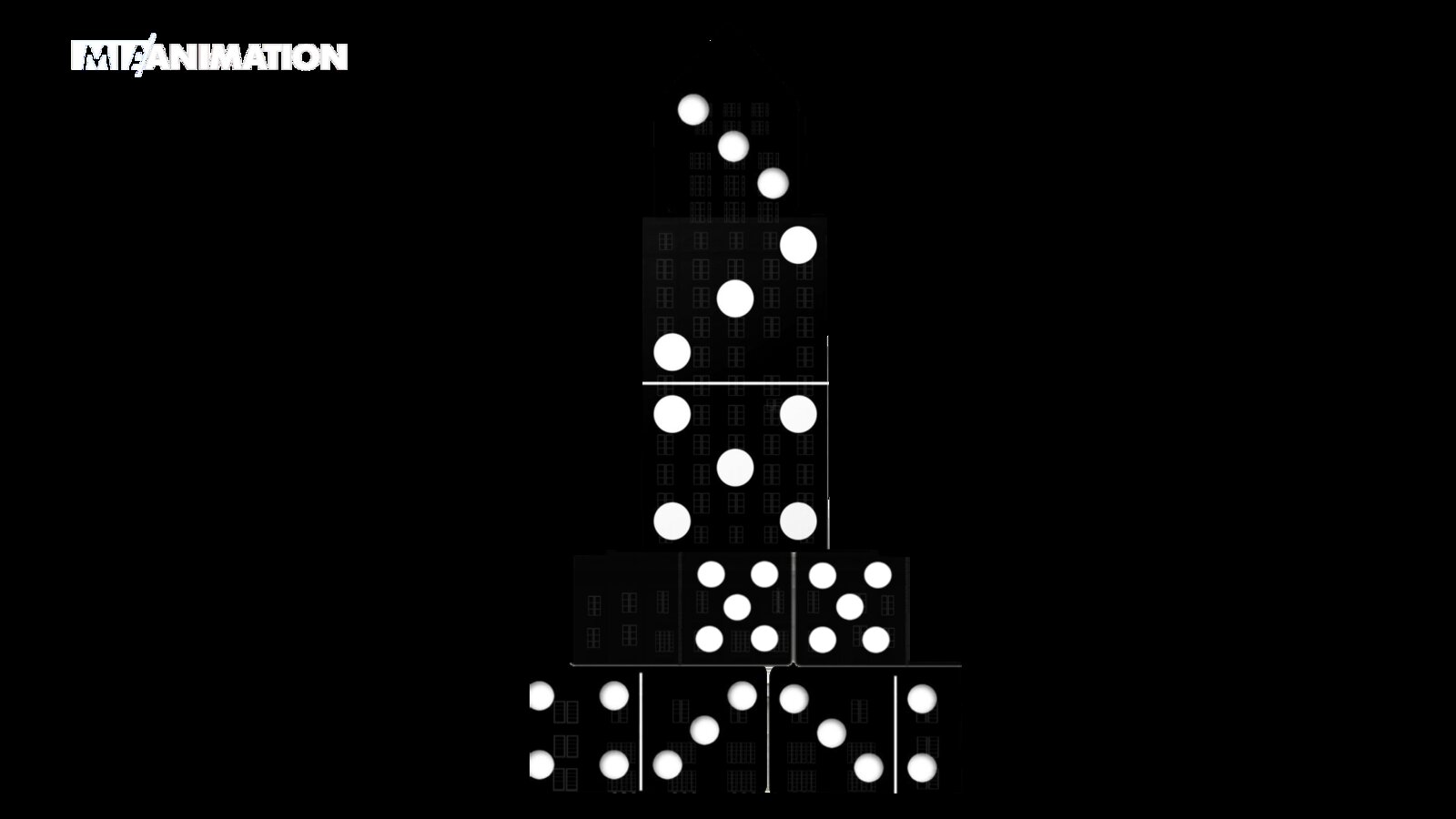 Black-and-white circular light pattern mapped to a courthouse template