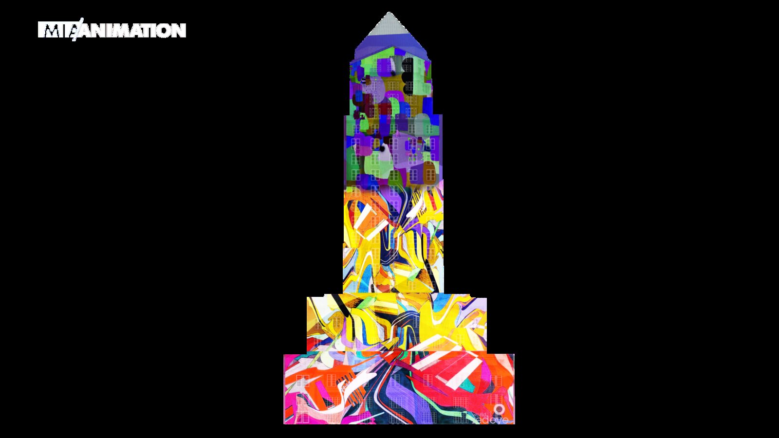 Abstract multicolor animation frame mapped to the courthouse