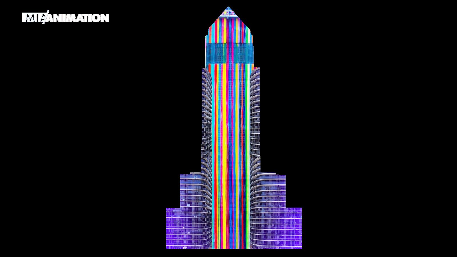 Vibrant vertical line animation mapped to the courthouse silhouette
