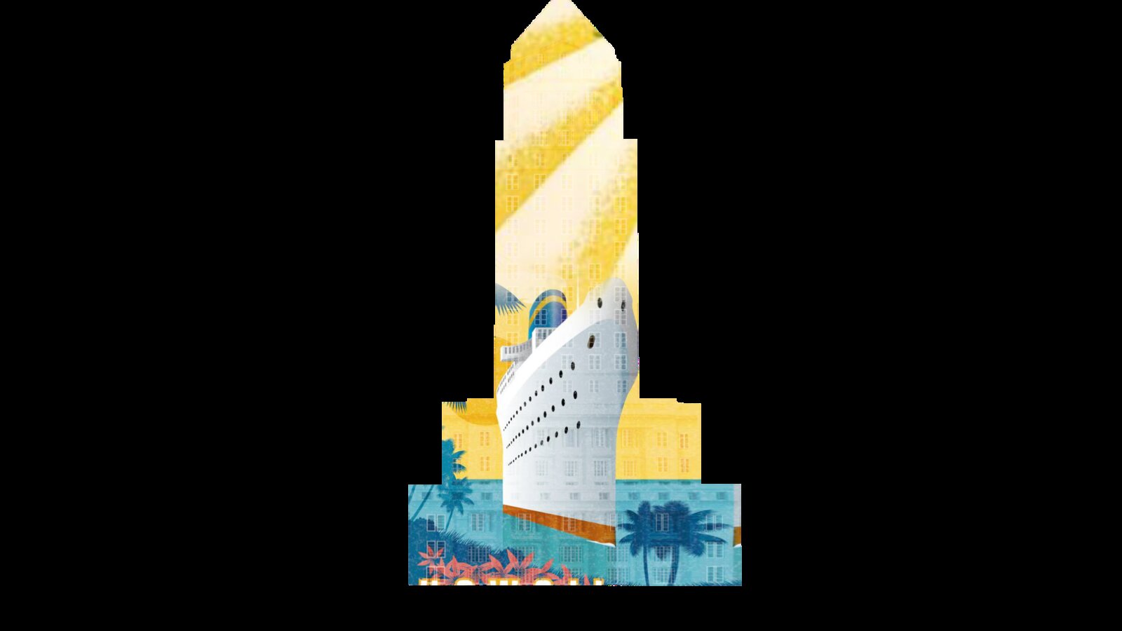Art Deco-inspired Miami scene mapped to the courthouse