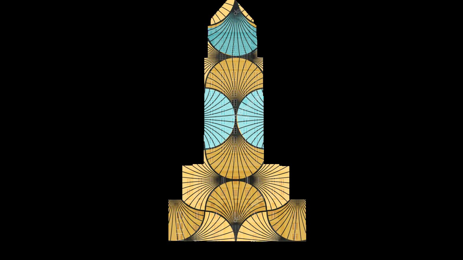 Gold and turquoise Art Deco pattern mapped to the courthouse